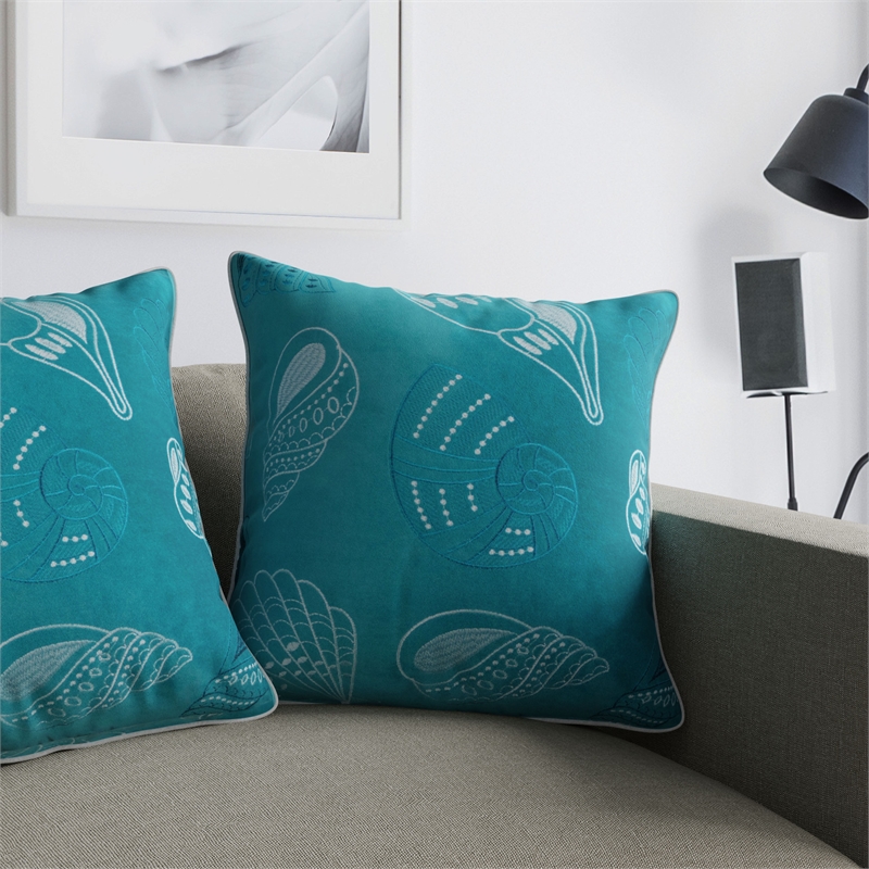 Furniture of America Paloma Fabric 20-Inch Throw Pillow in Teal Blue (Set of 2)