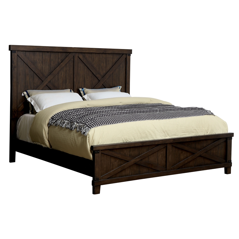 Furniture of America Andrew Rustic Wood King Panel Bed in Dark Walnut