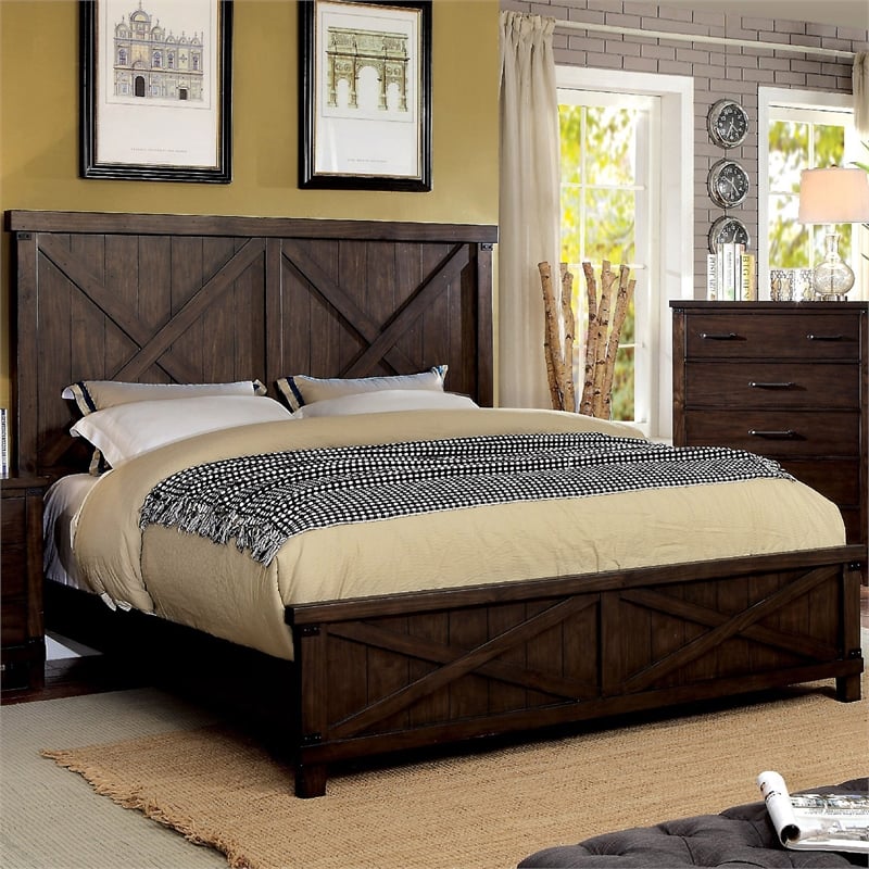 Furniture of America Andrew Rustic Wood King Panel Bed in Dark Walnut