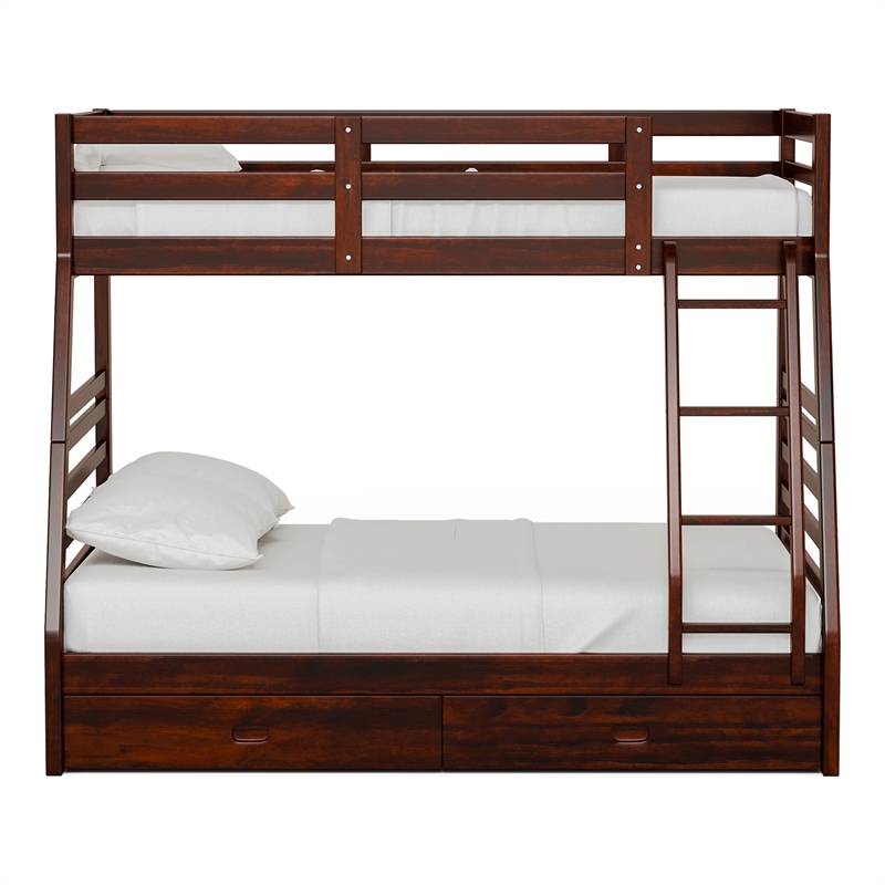 Furniture of America Tomi Wood Twin over Full Storage Bunk Bed in Dark Walnut