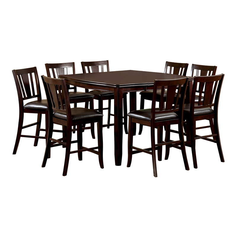 Furniture of America Ellenwood Wood 9-Piece Counter Dining Table Set in Espresso