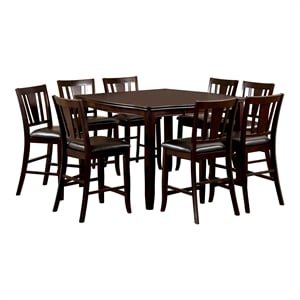 Furniture of America Ellenwood Wood 9-Piece Counter Dining Table Set in Espresso