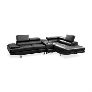 furniture of america jetli faux leather sectional with speaker console in black
