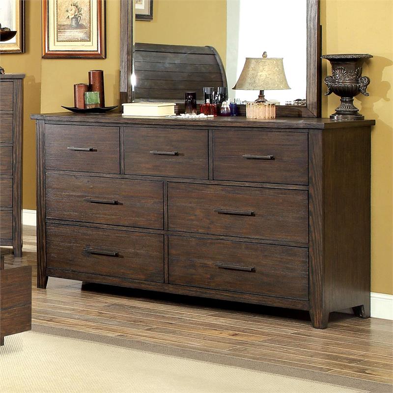 Furniture Of America Bell Rustic Solid, Dark Solid Wood Dresser