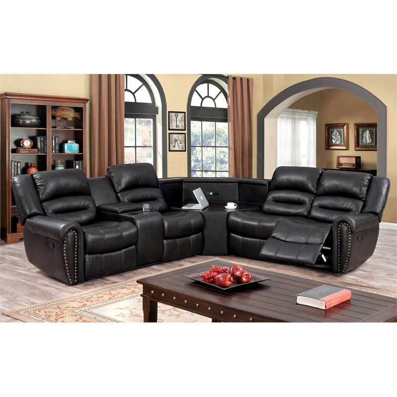 Furniture of America Chapmin 69.5 in. Dark Brown Faux Leather 2