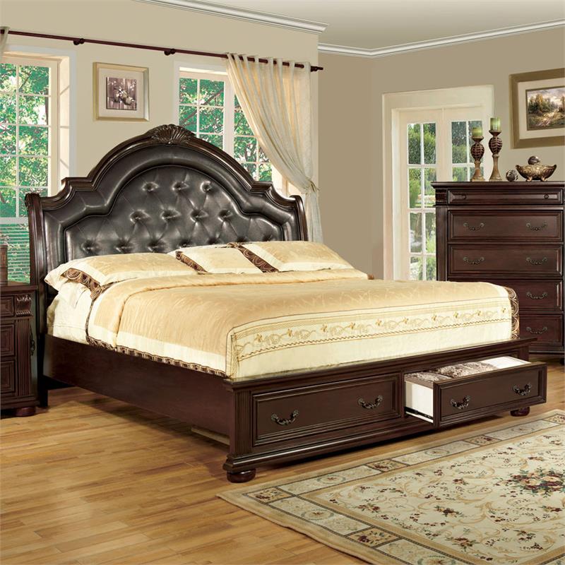 Furniture of America Moore Faux Leather King Platform Bed in Brown