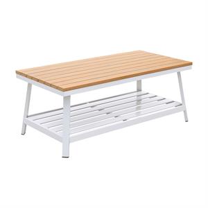 furniture of america sourcane aluminum patio coffee table in white and oak