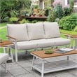 Furniture of America Sourcane Aluminum Padded Patio Sofa in White and Oak