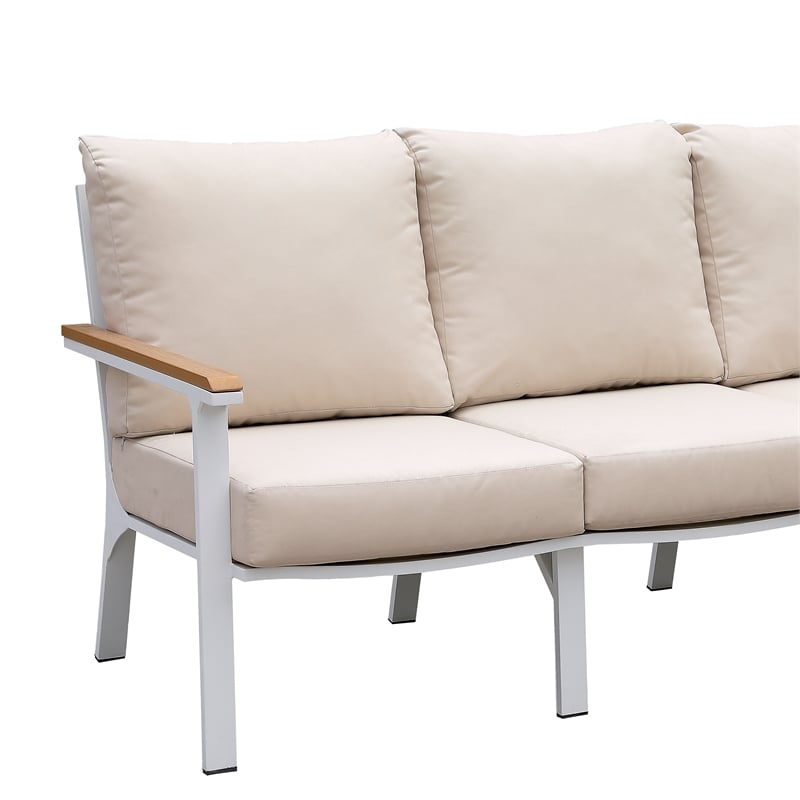 Furniture of America Sourcane Aluminum Padded Patio Sofa in White and Oak