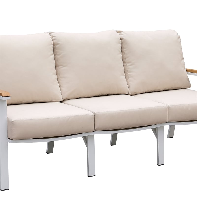 Furniture of America Sourcane Aluminum Padded Patio Sofa in White and Oak