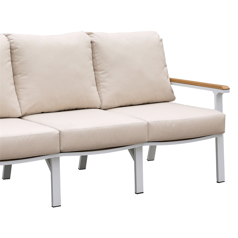 Furniture of America Sourcane Aluminum Padded Patio Sofa in White and Oak