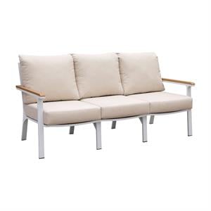 furniture of america sourcane aluminum padded patio sofa in white and oak