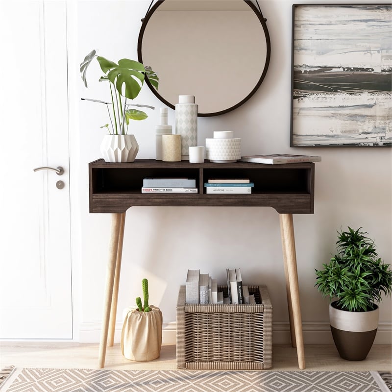 Furniture of America Keller Modern Wood 2-Shelf Console Table in Walnut