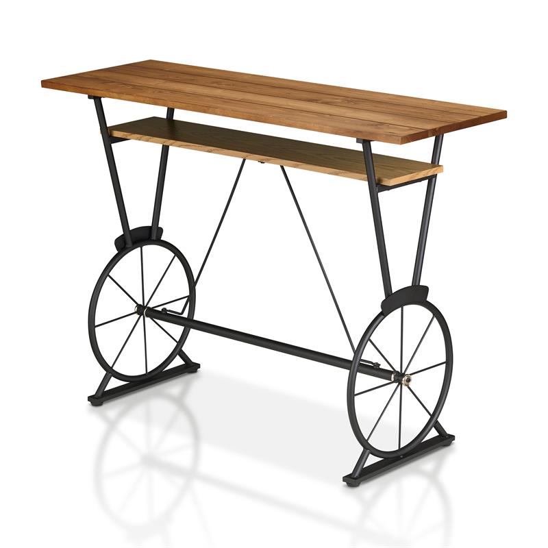 Furniture of America Cera Metal 1-Shelf Bar Table in Warm Oak