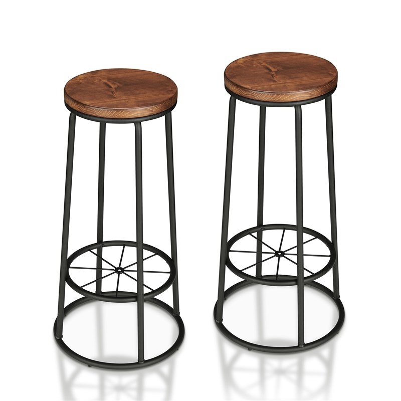 Furniture of America Cera Metal Bar Stool in Toasted Barnwood Brown (Set of 2)