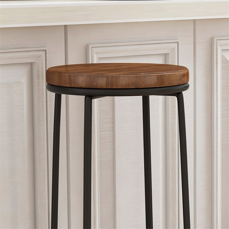 Furniture of America Cera Metal Bar Stool in Toasted Barnwood Brown (Set of 2)