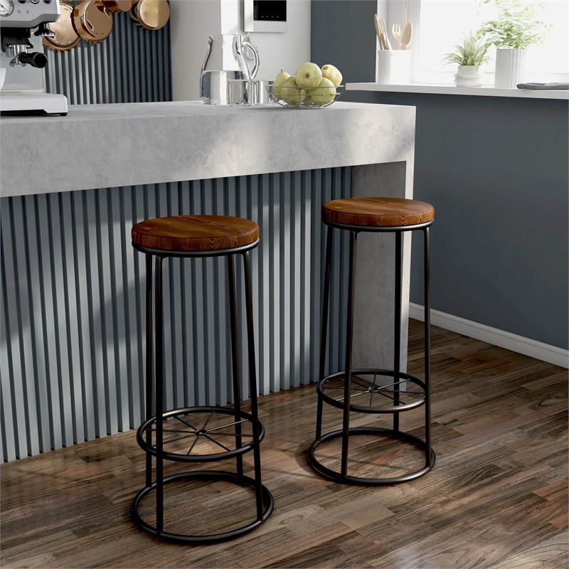 Furniture of America Cera Metal Bar Stool in Toasted Barnwood Brown (Set of 2)
