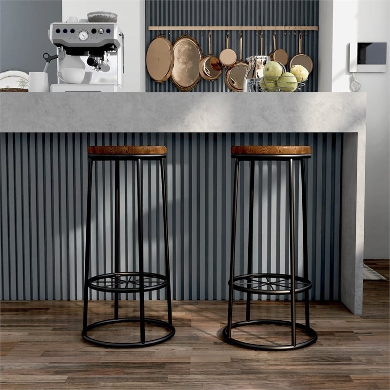Furniture of America Cera Metal Bar Stool in Toasted Barnwood Brown (Set of 2)
