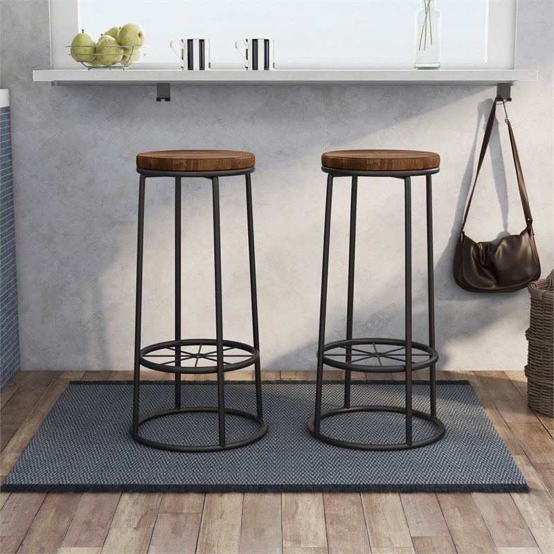 Furniture of America Cera Metal Bar Stool in Toasted Barnwood Brown (Set of 2)