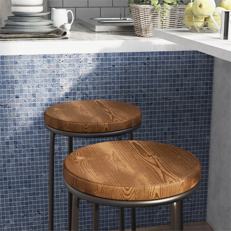 Furniture of America Cera Metal Bar Stool in Toasted Barnwood Brown (Set of 2)