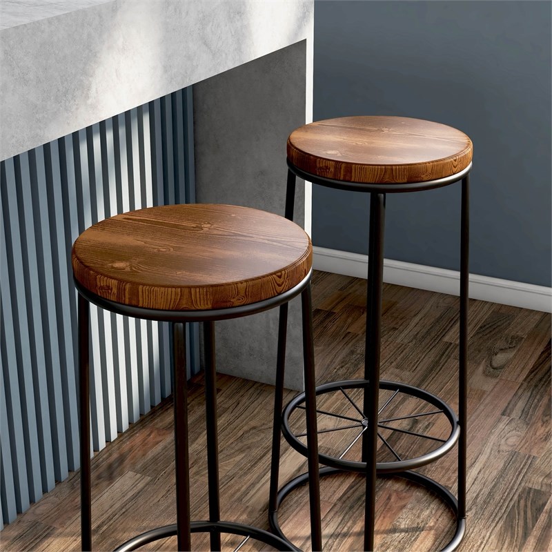 Furniture of America Cera Metal Bar Stool in Toasted Barnwood Brown (Set of 2)