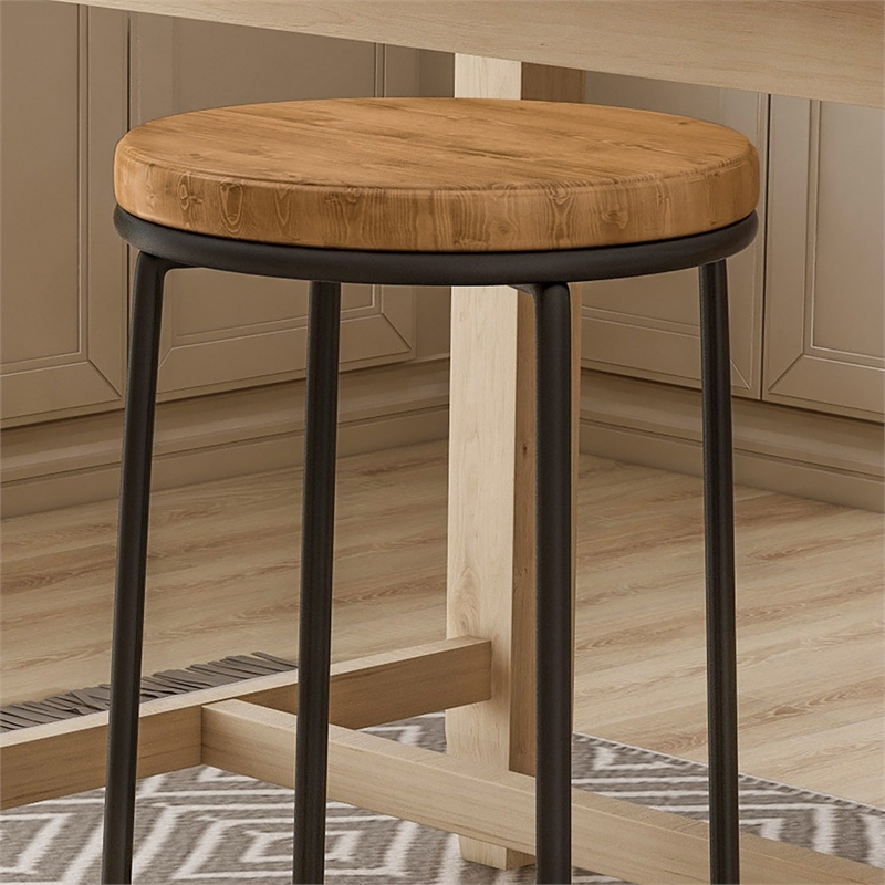 Furniture of America Cera Metal Bar Stool in Warm Oak (Set of 2)