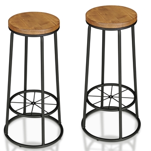 Furniture of America Cera Metal Bar Stool in Warm Oak (Set of 2)