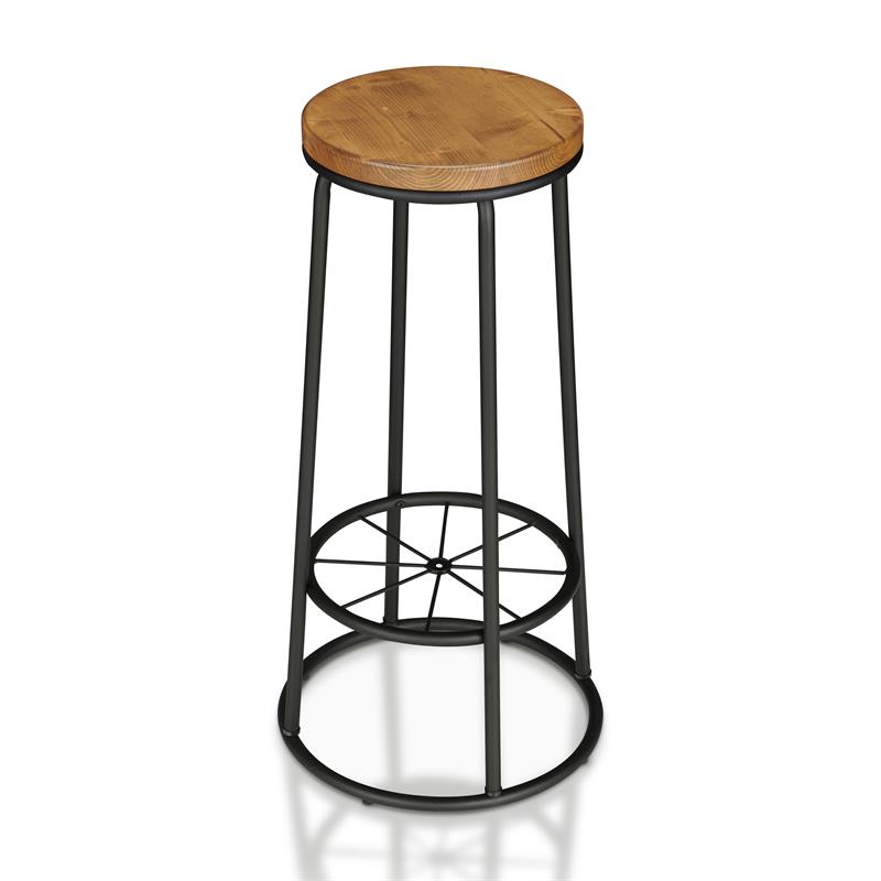 Furniture of America Cera Metal Bar Stool in Warm Oak (Set of 2)