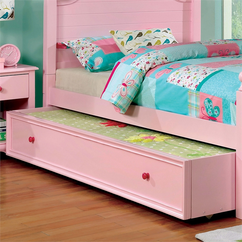 Furniture of America Poppy Transitional Solid Wood Trundle in Pink