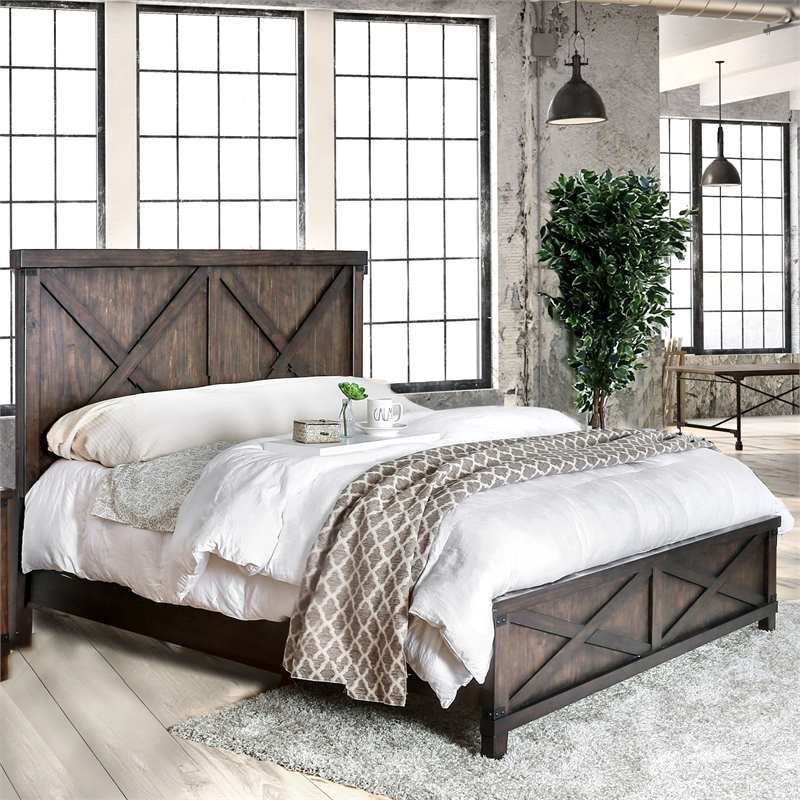 Furniture of America Andrew Rustic Wood California King Panel Bed in Dark Walnut