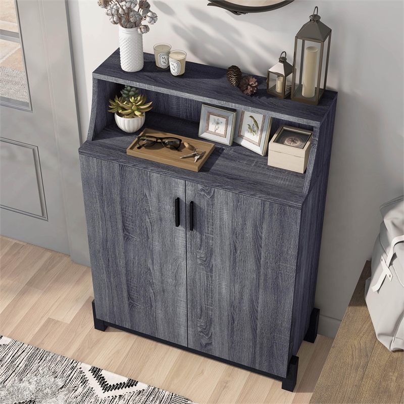 Furniture of America Liguari Wood 5-Shelf Shoe Cabinet in Distressed Gray