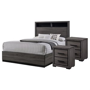 FOA Drummond 3-Piece Gray Wood Panel Bedroom Set - King + 2 Nightstands
