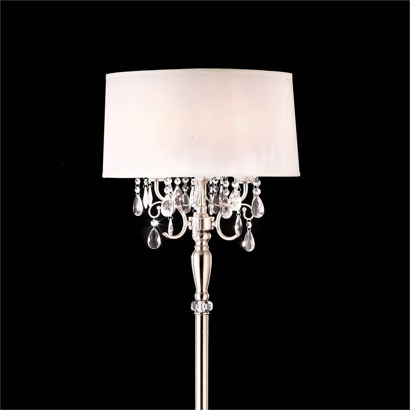 Furniture of America Engis Glam Metal Floor Lamp in White and Chrome