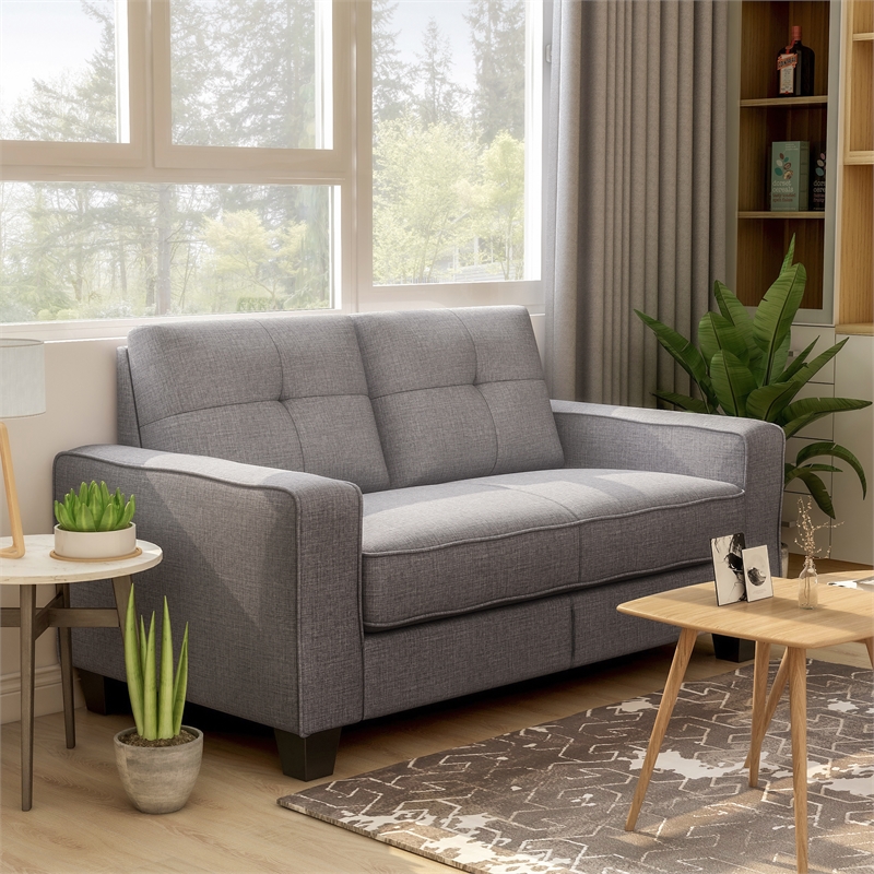 Furniture of America Megumi Modern Fabric Tufted Loveseat in Gray