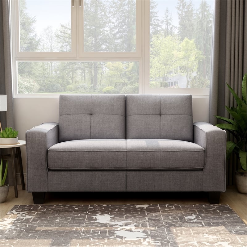 Furniture of America Megumi Modern Fabric Tufted Loveseat in Gray
