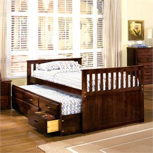 furniture of america tahoe 2-piece cherry wood twin bed with trundle