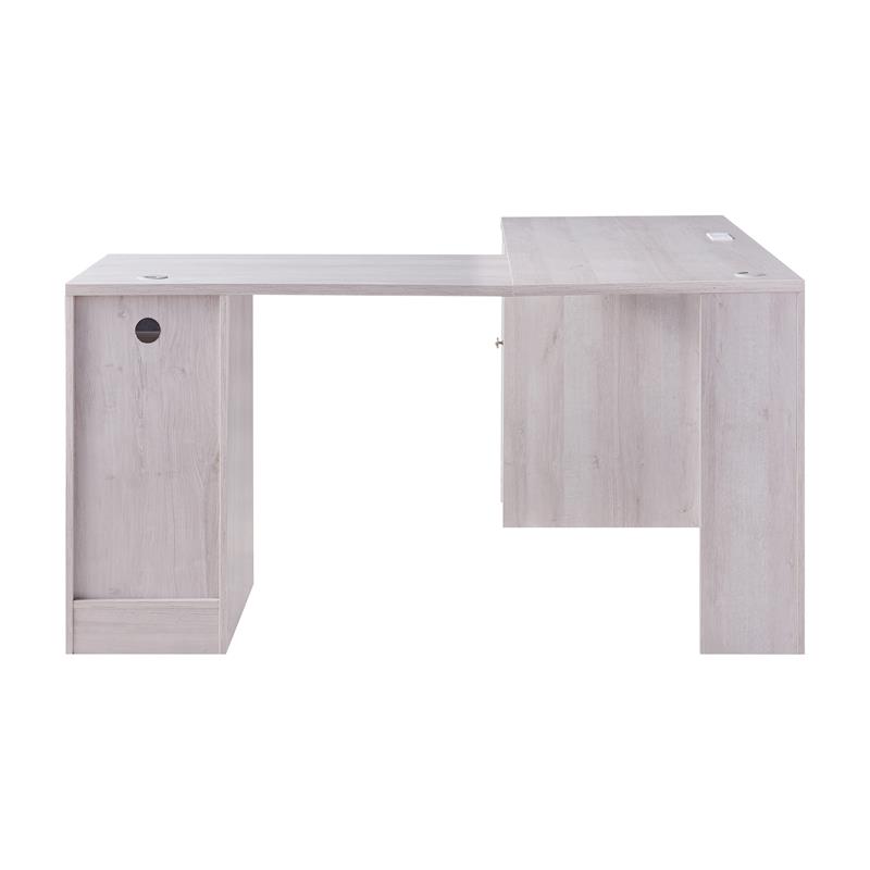 Furniture of America Helmer Wood L-Shaped Writing Desk with USB in White