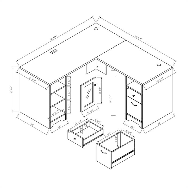 Furniture of America Helmer Wood L-Shaped Writing Desk with USB in White
