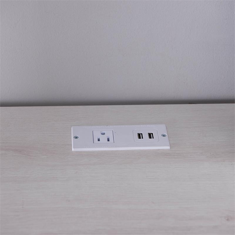 Furniture of America Helmer Wood L-Shaped Writing Desk with USB in White