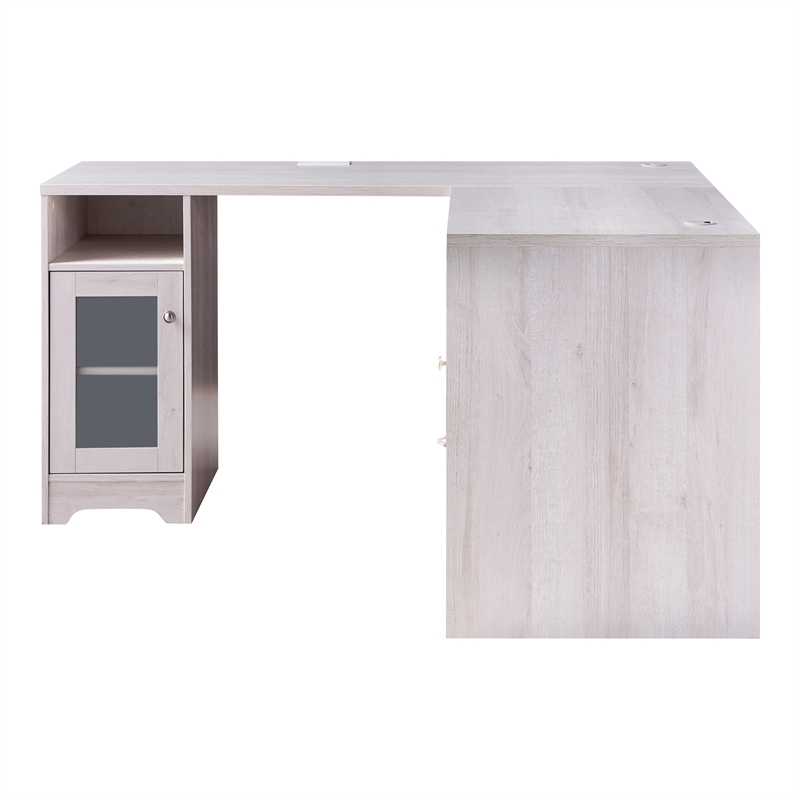 Furniture of America Helmer Wood L-Shaped Writing Desk with USB in White