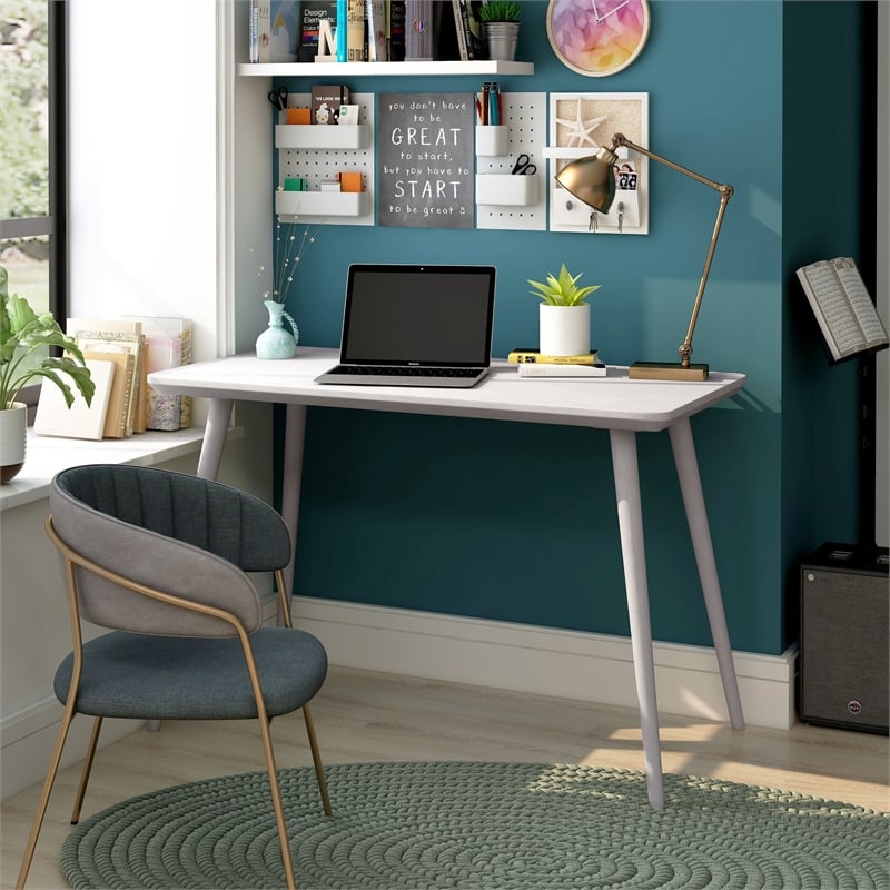 Furniture of America Asa Mid-century Wood Writing Desk in White Oak