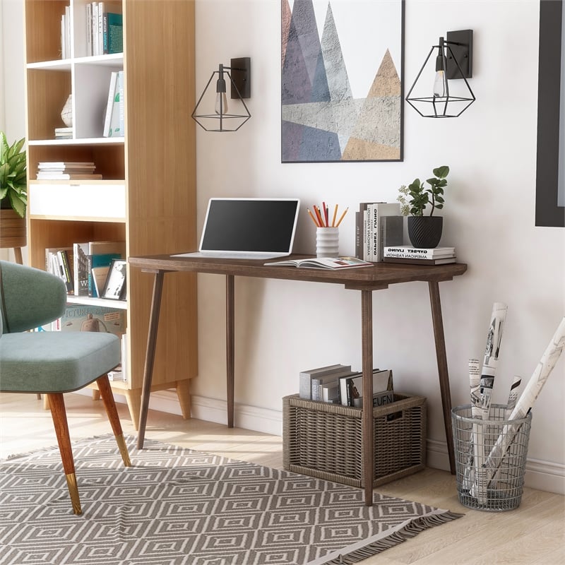 Furniture of America Asa Mid-century Wood Writing Desk in Walnut Oak