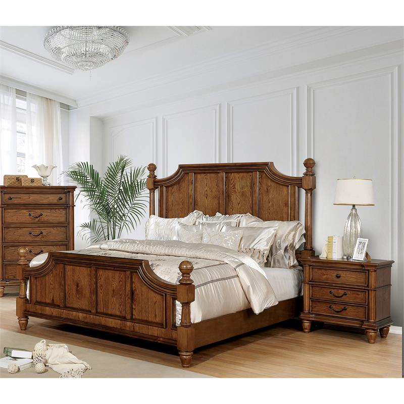 FOA Nyland Traditional 3pc Dark Oak Wood Bedroom Set- King + 2 Nightstands - IDF-7542EK-2NS