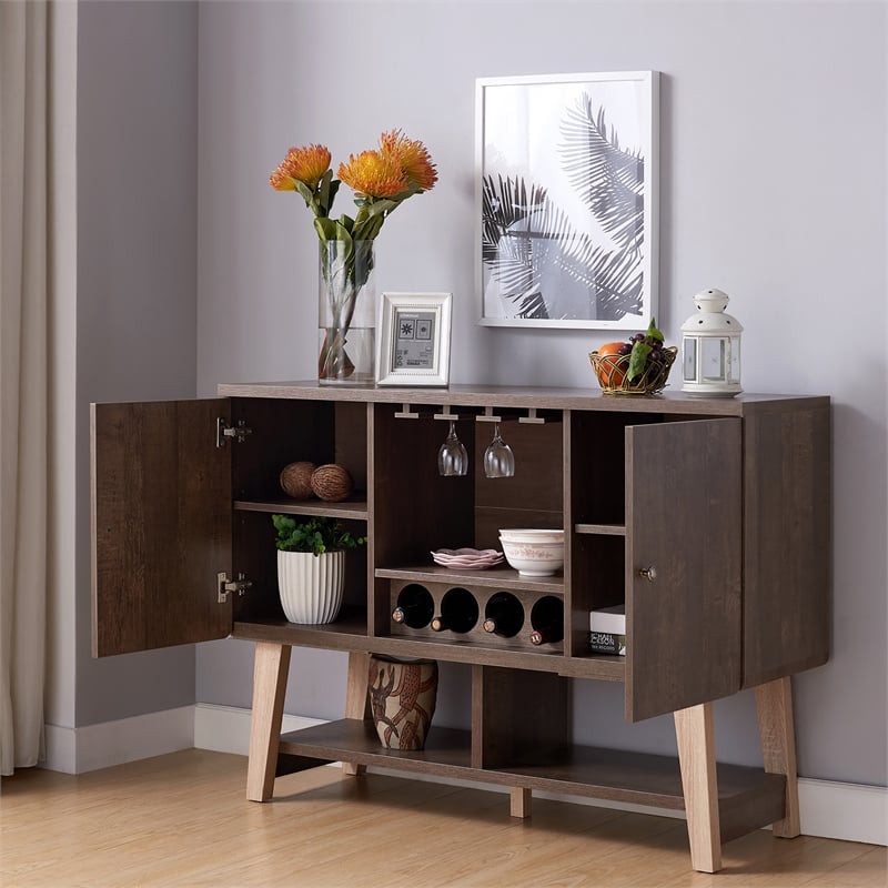 Furniture of America Nico Modern Wood 4-Bottle Buffet in Walnut Oak