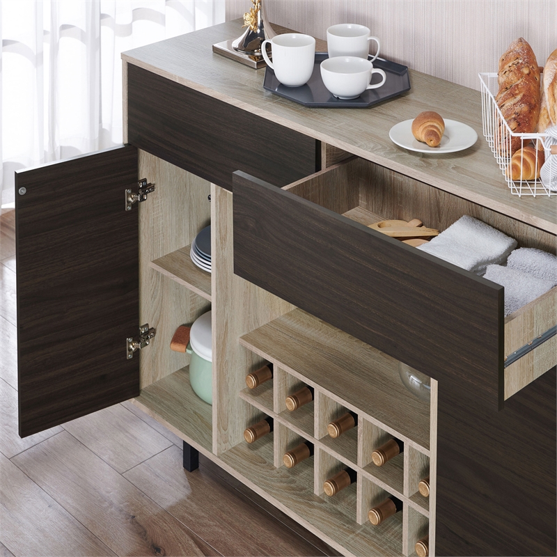 Furniture of America Tarian Wood 10-Bottle Buffet Server in Natural Oak