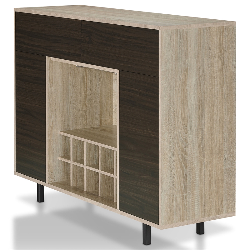 Furniture of America Tarian Wood 10-Bottle Buffet Server in Natural Oak