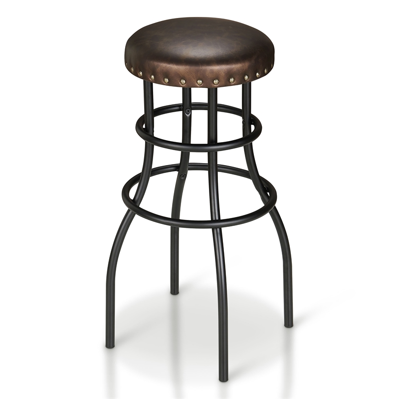 Furniture of America Casta Rustic Faux Leather Nailhead Bar Stool in Bronze