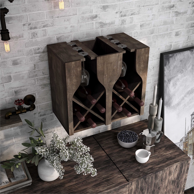 Furniture of America Sacha Wood 8-Bottle Hanging Wine Rack in Reclaimed Oak