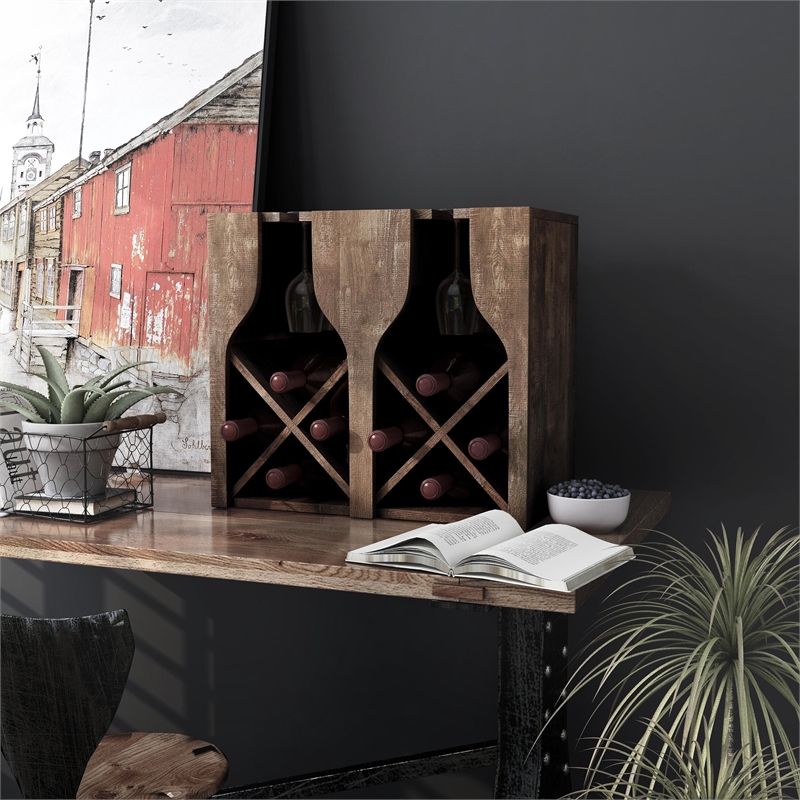 Furniture of America Sacha Wood 8-Bottle Hanging Wine Rack in Reclaimed Oak