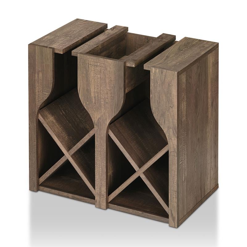 Furniture of America Sacha Wood 8-Bottle Hanging Wine Rack in Reclaimed Oak